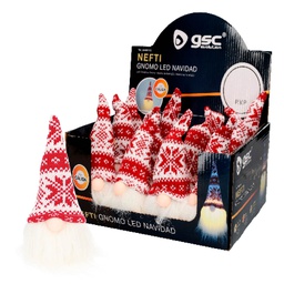 [204690109] Lutin de Noël LED Nefti 16 cm 2xLR44 Rouge et blanc - boîte prés. 12 u