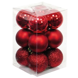 [204635001] Pack 12 bolas Navidad 6cm - 4 brillo, 4 mates y 4 purpurina ROJO