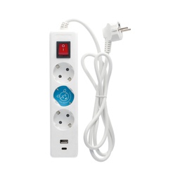 [100000004] 3 way socket with switch (3x1.5mm) 1,4M wire + 2USB A + C