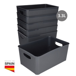 [402030003] Cesto organizador plástico 3,3L Gris - 6u retráctil