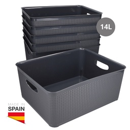 [402030006] Cesto organizador plástico 14L Gris - 6u retráctil